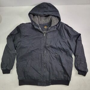 Lee Canvas Sherpa Lined Chore Heavy Work Jacket Black Fade Hooded Men's‎ Sz 2XL